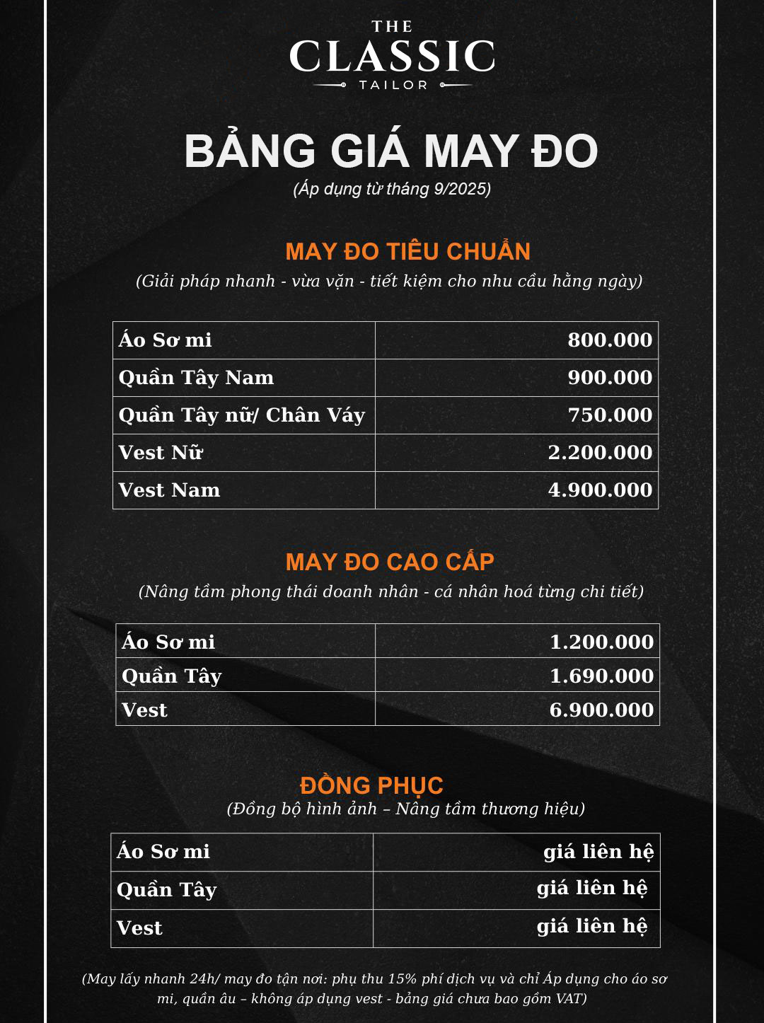 Bảng báo giá may đo Bà Rịa Vũng Tàu